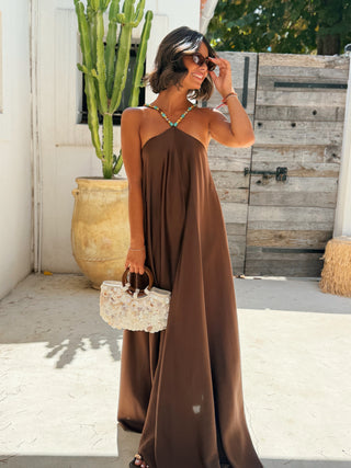 Robe LÉONE satinée chocolat