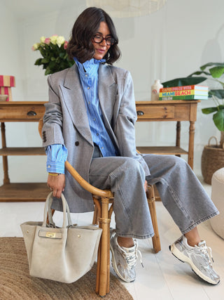 Chemise col victorien rayée bleu&gris