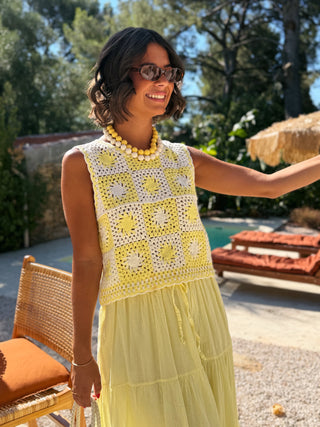 Top SOLEIL en crochet jaune