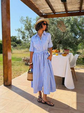 Robe chemise RAYÉE bleu ciel