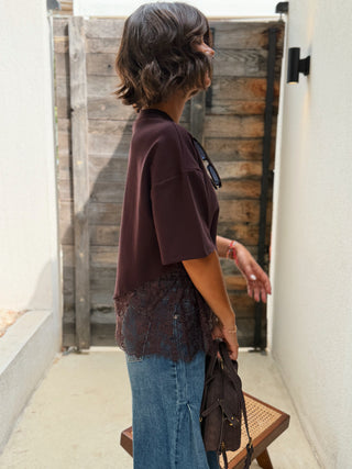 Tee-shirt DENTELLE prune