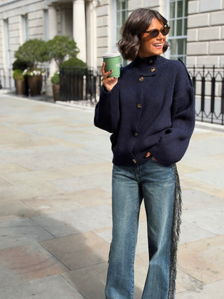Gilet SHIRLEY en maille col montant bleu marine