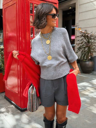Pull manches 3/4 chauve-souris gris
