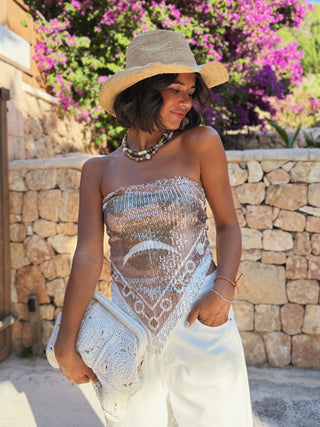Top PACHA a sequins beige