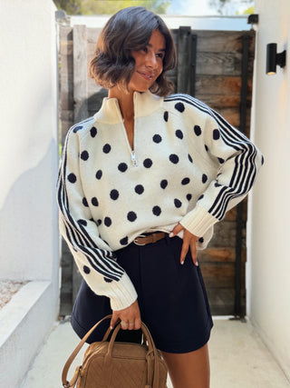 Pull a zip POLKA marine&écru