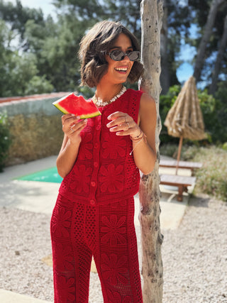 Ensemble MARGUERITE en crochet rouge