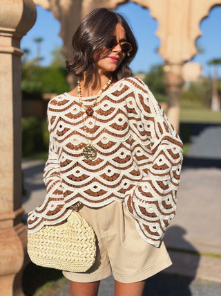 Top CROCHET beige&chocolat