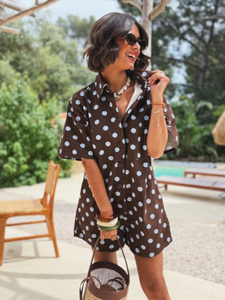 Combi-short OHLALA à pois chocolat & bleu ciel