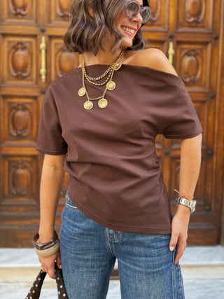 Tee-shirt ASYMÉTRIQUE chocolat