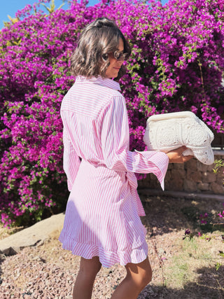 Robe courte rayée rose