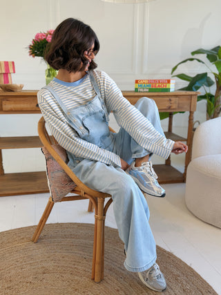 Tee-shirt fines rayures bleu ciel & écru