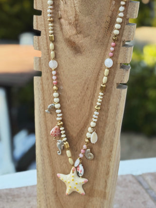 Sautoir ETOILE DE MER rose&jaune
