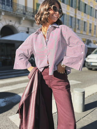 Chemise courte RAPH rayé blanc&bordeaux