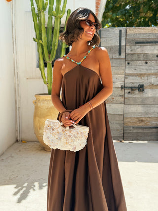 Robe LÉONE satinée chocolat