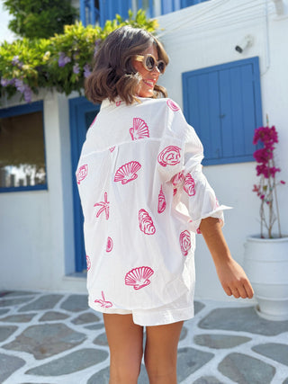 Chemise brodée HELIOS rose