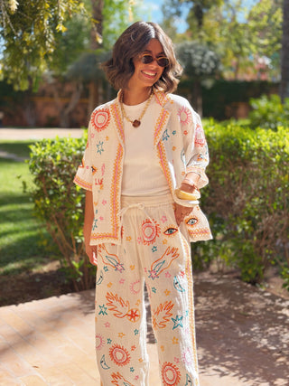Pantalon broderies colorées