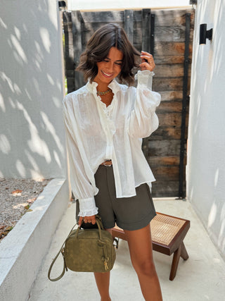 Blouse en voile de coton avec son volant