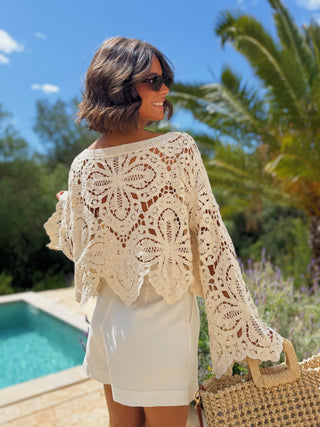 Top JESS en crochet beige