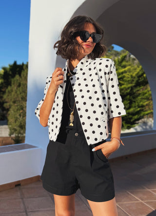 Blazer col mao manches courtes à pois