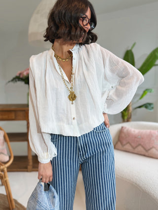 Chemise courte en voile de coton LYLOU blanc