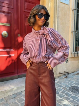 Chemise rayée bordeaux col qui se noue