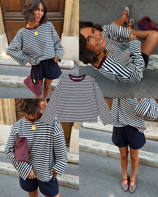 Tee-shirt MARINIÈRE marine&écru - col bordeaux