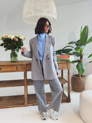 Chemise col victorien rayée bleu&gris