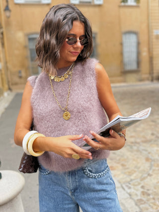 Pull sans manche MOHAIR taupe