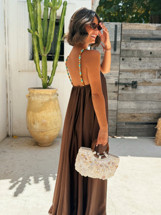 Robe LÉONE satinée chocolat