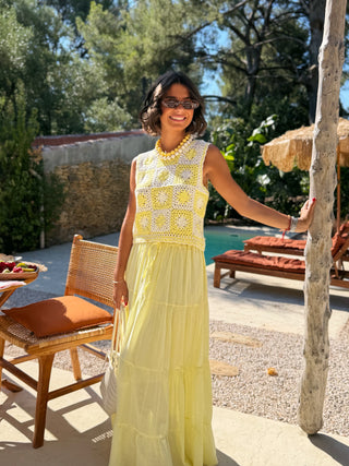 Top SOLEIL en crochet jaune