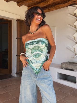 Top PACHA a sequins turquoise