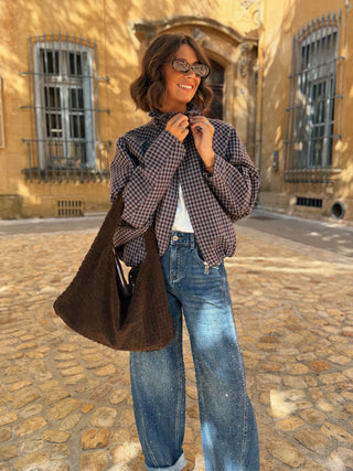 Veste à carreaux bleu ciel&chocolat