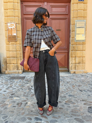 Blazer col mao à carreaux gris