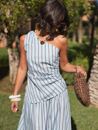 Ensemble ONE SHOULDER bleu&chocolat