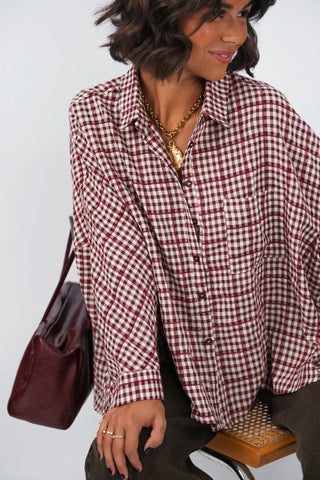 Chemise POPELINE à carreaux bordeaux