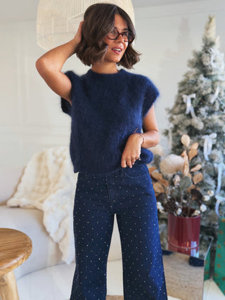 Pull sans manche MOHAIR marine