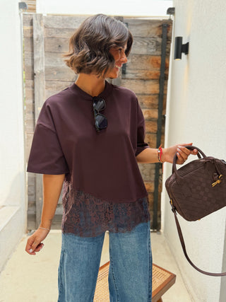 Tee-shirt DENTELLE prune