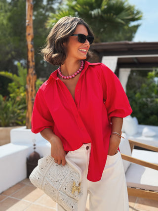 Chemise manches ballon rouge