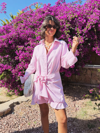 Robe courte rayée rose