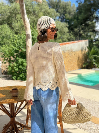 Bonnet CROCHET avec ses coquillages écru