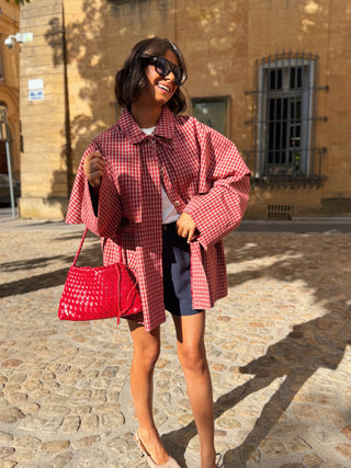 Veste PARKA a carreaux rouge