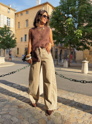 Jean large BARREL beige
