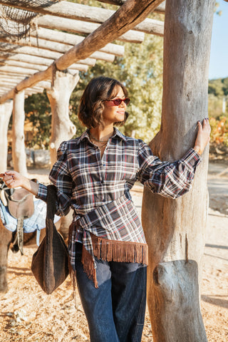 Chemise à carreaux&ceinture franges