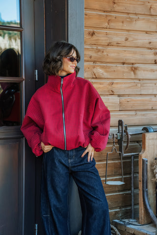 Veste bordeaux à carreaux marine