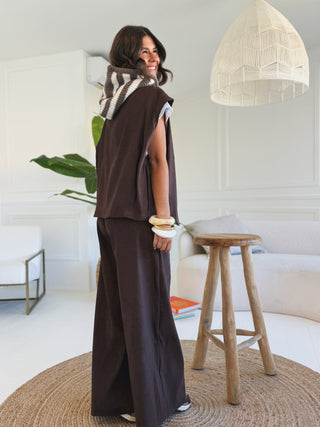 Pantalon façon daim chocolat