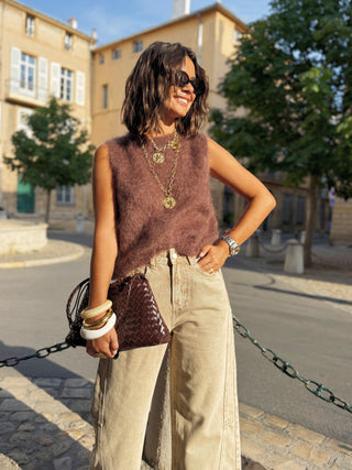 Pull sans manche MOHAIR chocolat