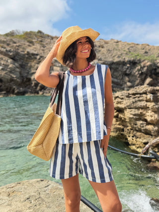 Ensemble FORMENTERA rayé marine&blanc