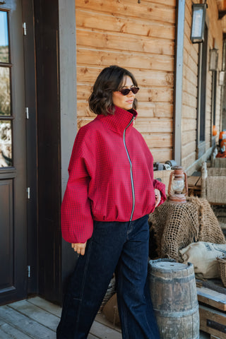 Veste bordeaux à carreaux marine