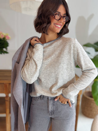 Pull BICOLORE avec du cachemire gris chiné