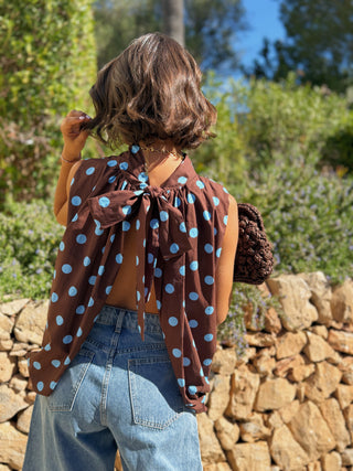 Blouse CAM à pois chocolat&bleu